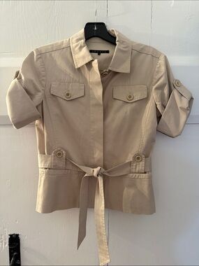 Theory Beige Short-Sleeve Tie-Waist Utility Jacket
